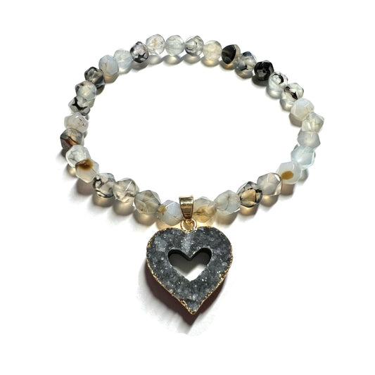 Agate bracelet with druzy agate heart