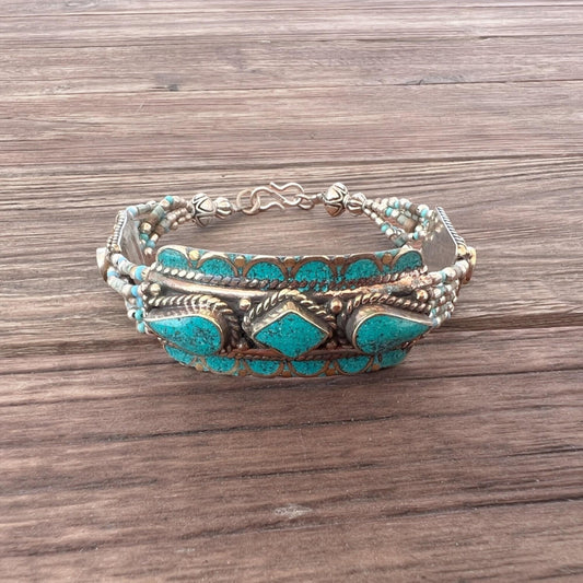 Blue beaded bracelet Indian bracelet Tibetan turquoise handmade ethnic bracelet blue bead bracelet women native American bracelets beaded. Photo 1.