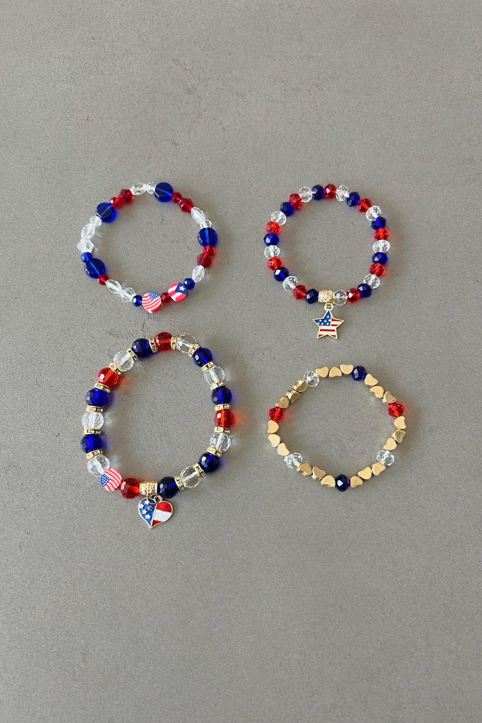 4th of July bracelet set of beaded bracelet set with glass beads bracelet for fourth of July bracelet with charms bracelet USA bracelet gift