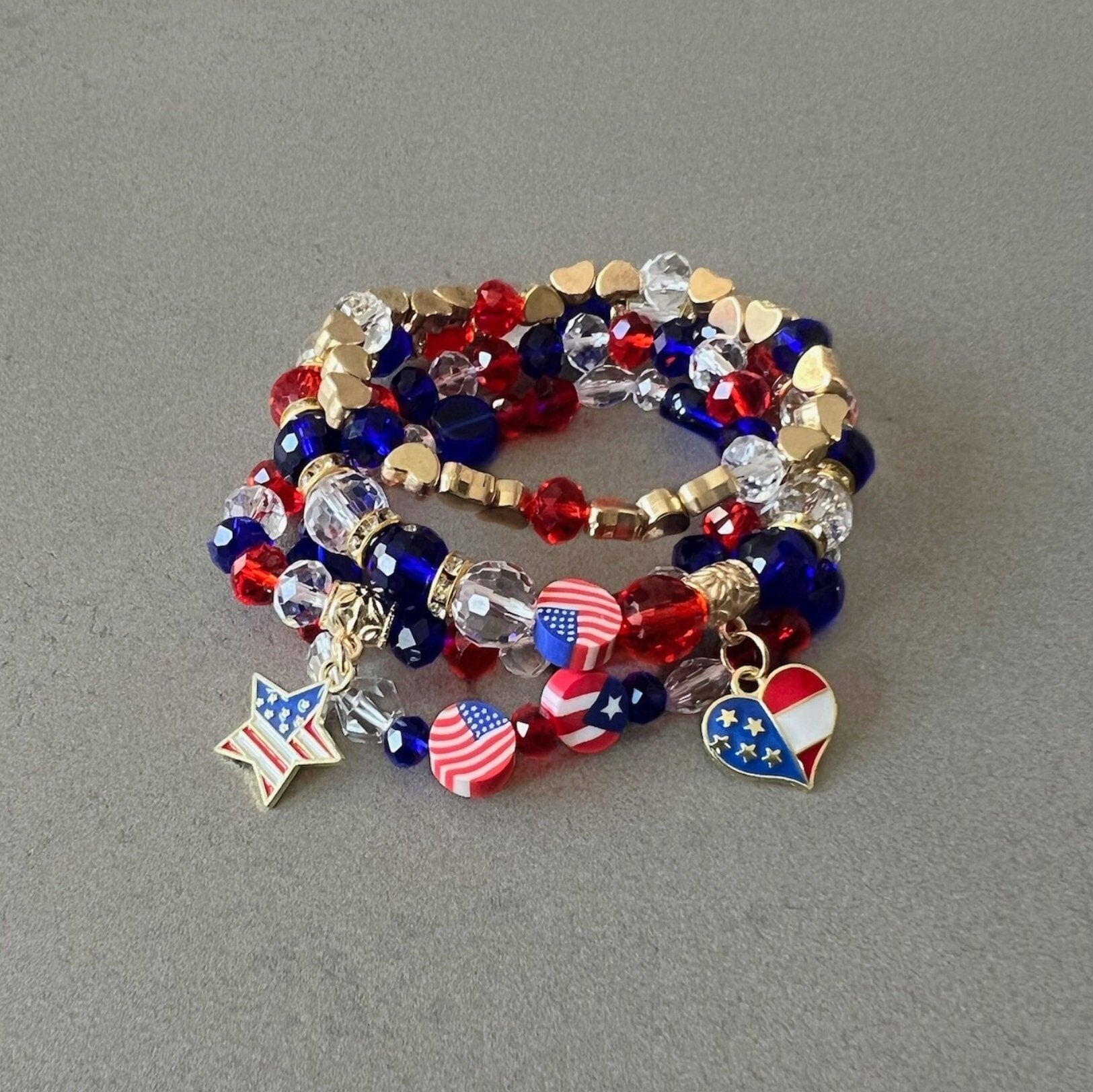 4th of July bracelet set of beaded bracelet set with glass beads bracelet for fourth of July bracelet with charms bracelet USA bracelet gift