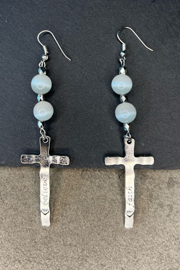 Moonstone earrings with Cross charm