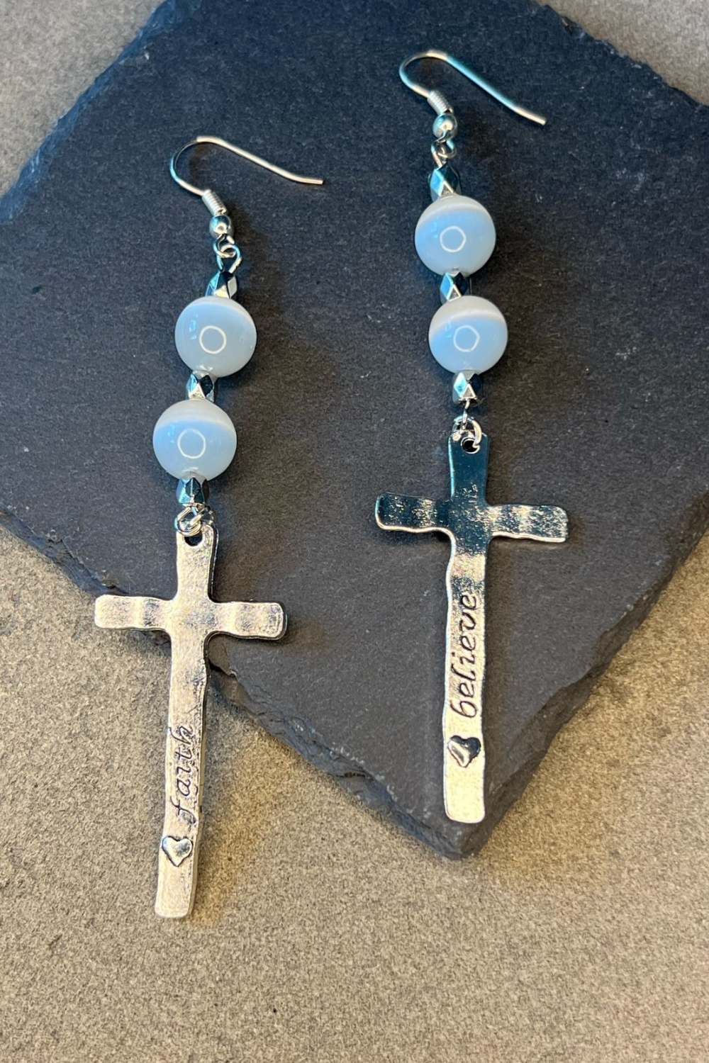 Moonstone earrings with Cross charm