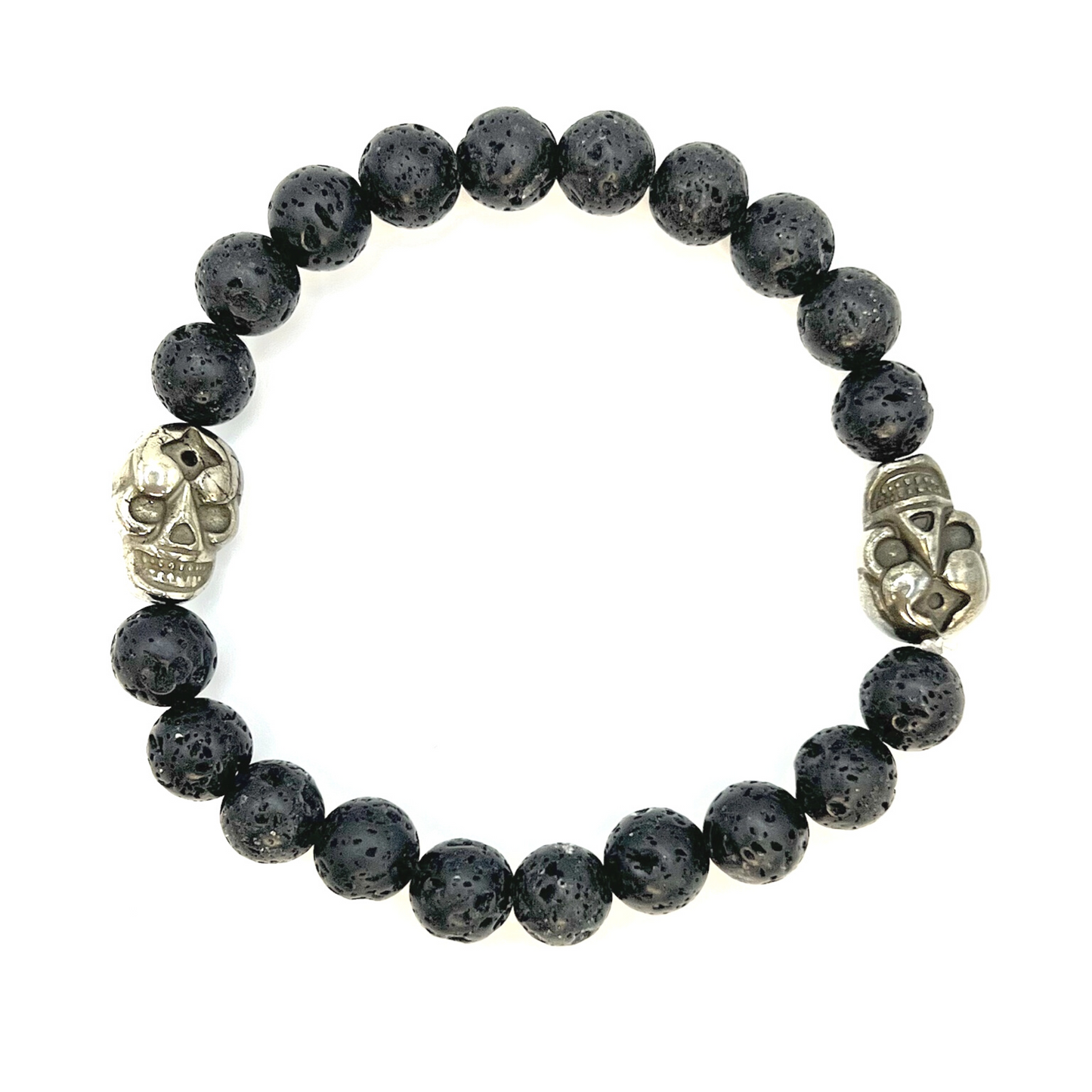 Beaded Bracelet for Men with Lava and Skull Pyrite