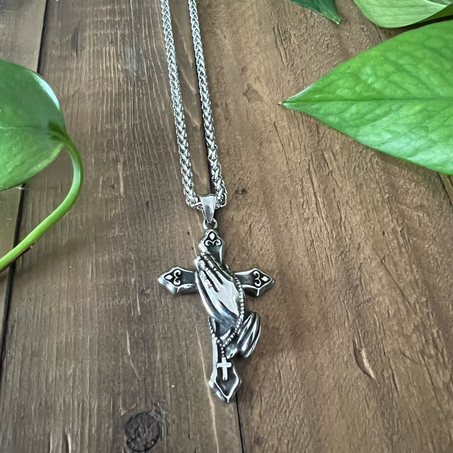 Cross Pendant with Praying Hands Motif