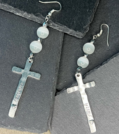 Moonstone earrings with Cross charm