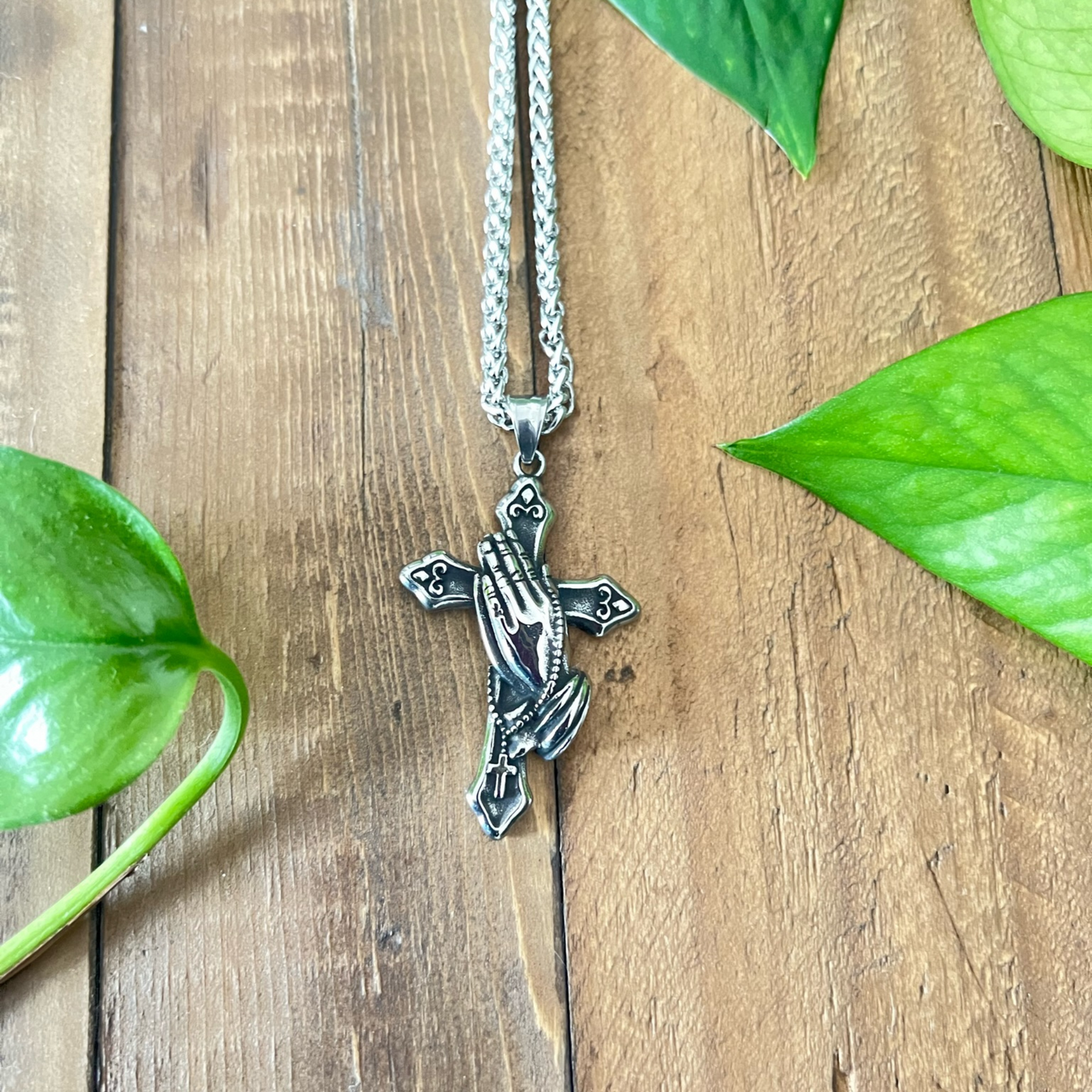 Cross Pendant with Praying Hands Motif