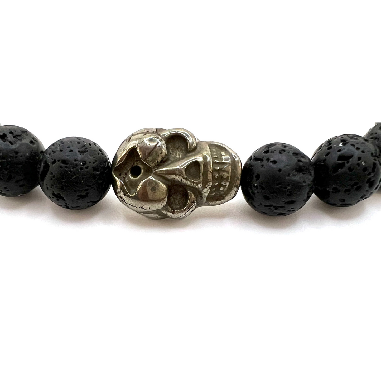 Beaded Bracelet for Men with Lava and Skull Pyrite