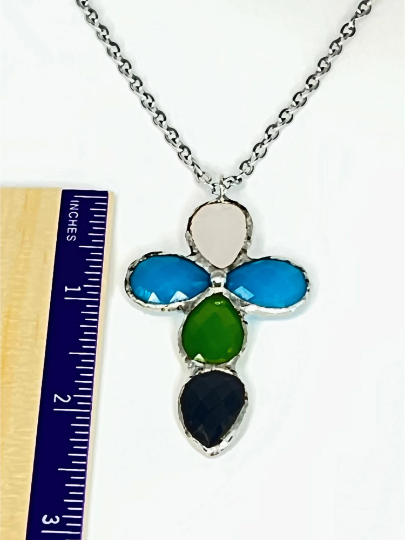 Large Multicolor Cross Pendant Necklace