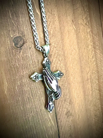 Cross Pendant with Praying Hands Motif