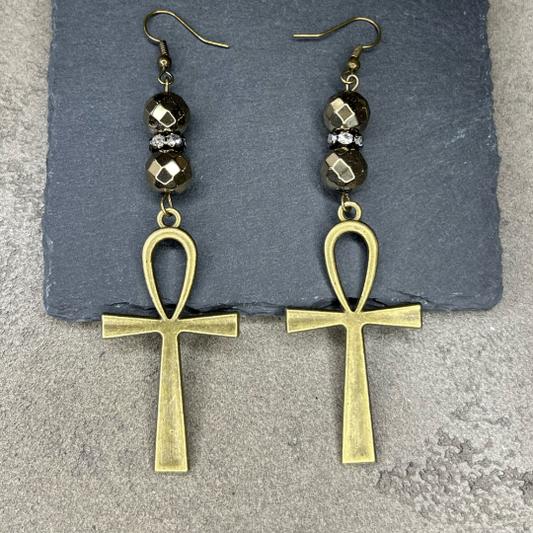 Long Earrings with Cross Charm