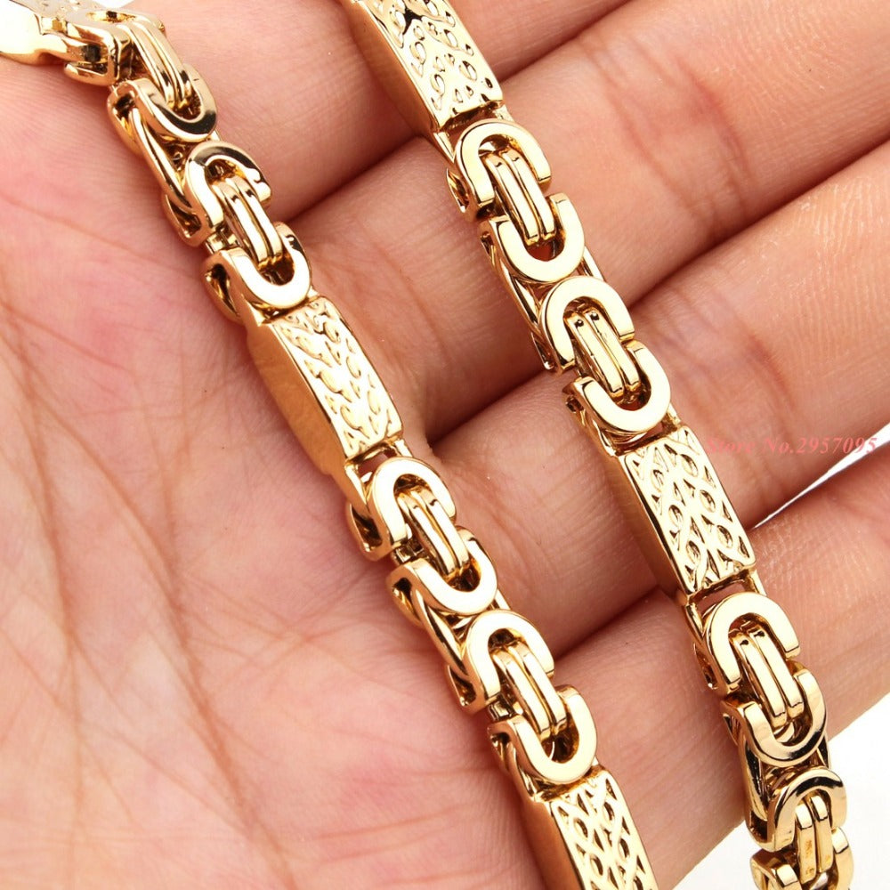 Flat Byzantine Greek Pattern Link Stainless Steel Chain in Gold Color