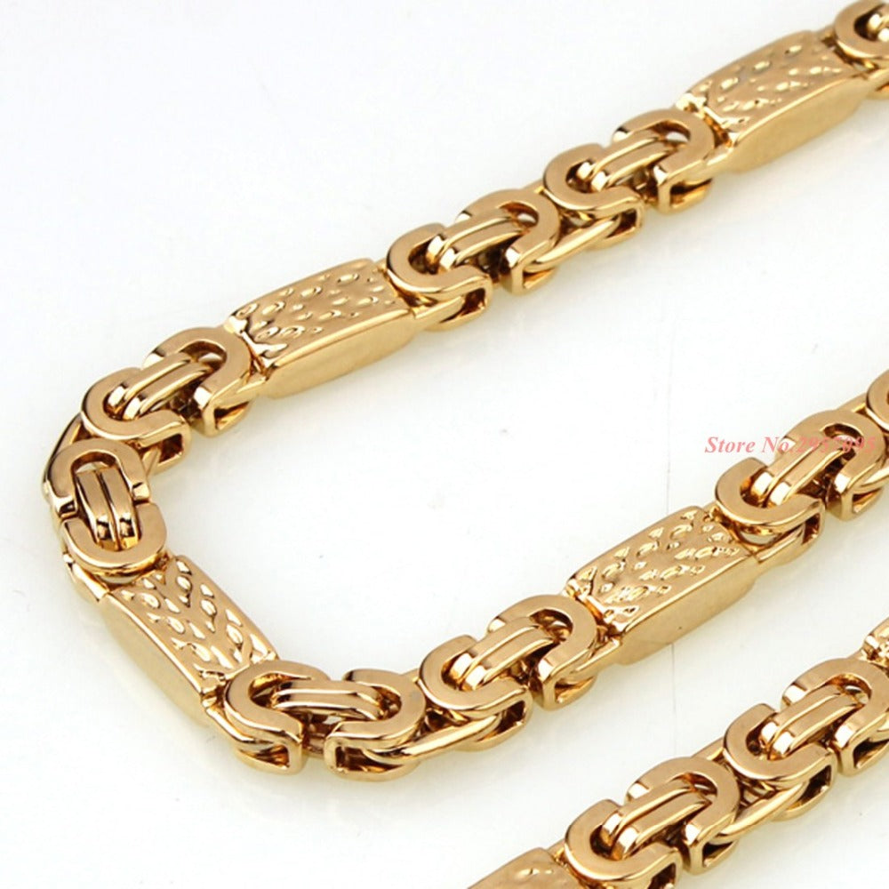 Flat Byzantine Greek Pattern Link Stainless Steel Chain in Gold Color