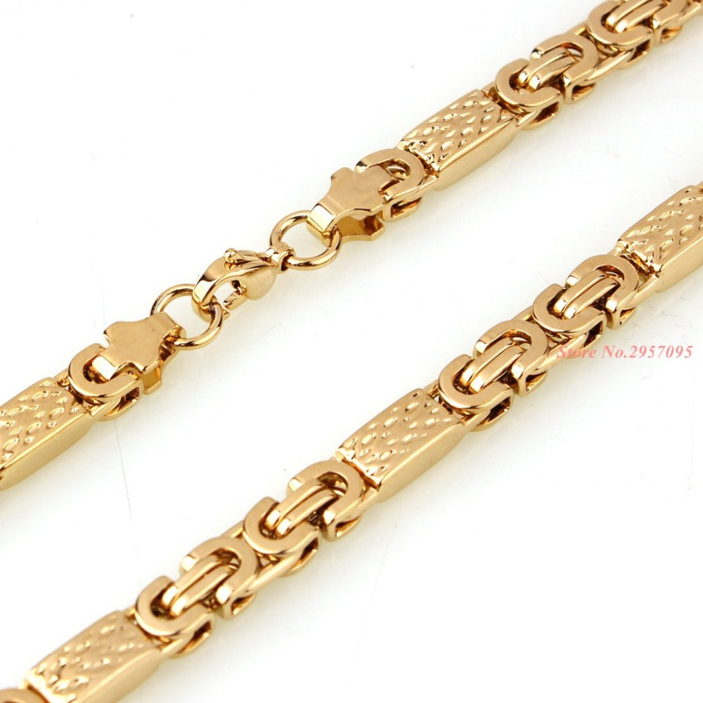 Flat Byzantine Greek Pattern Link Stainless Steel Chain in Gold Color