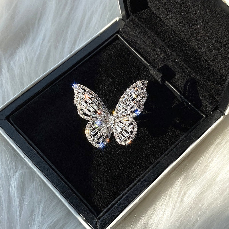 Big Butterfly Ring with Micro Pave Shining Zirconia