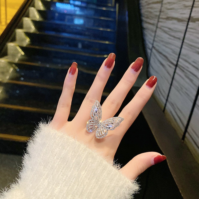 Big Butterfly Ring with Micro Pave Shining Zirconia