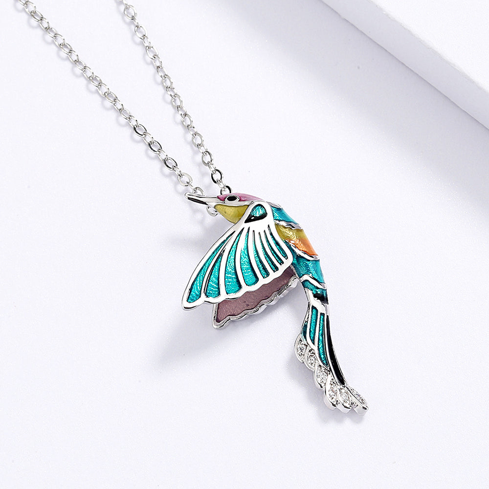 Sterling Silver Necklace with Hummingbird Pendant