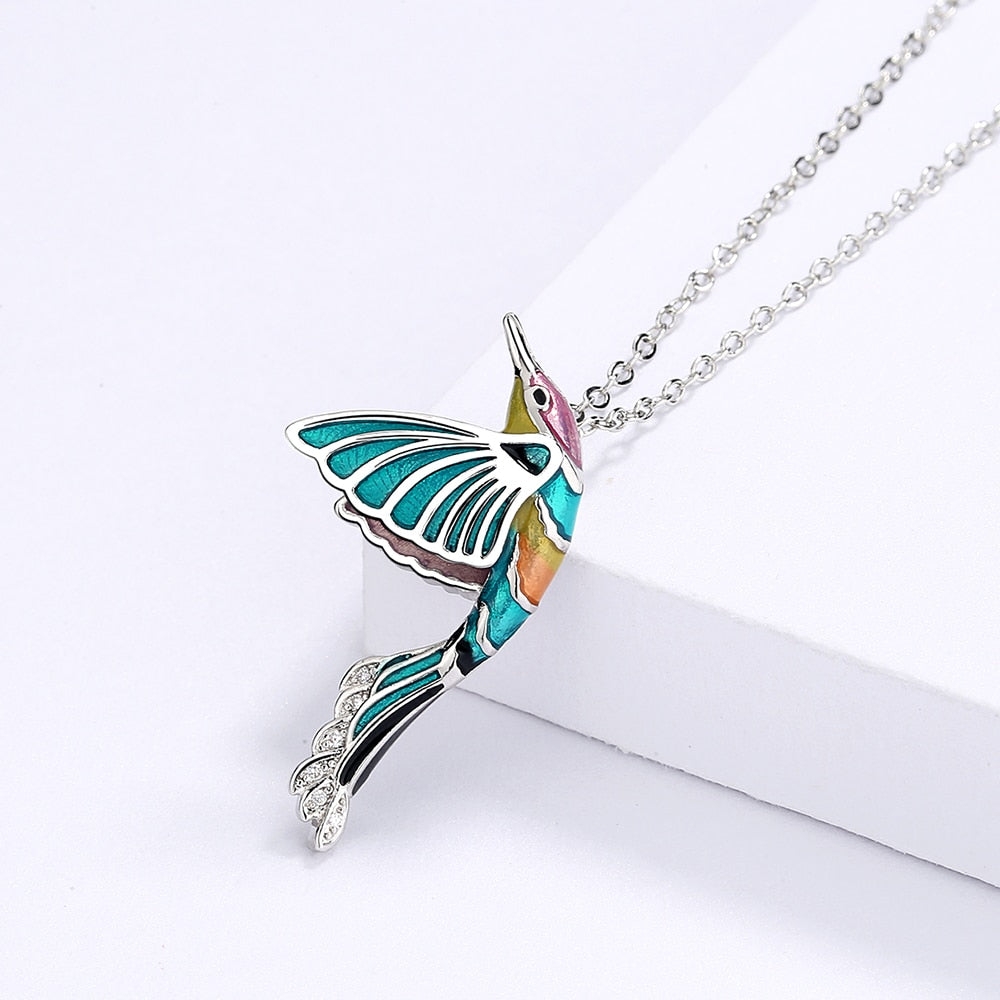 Sterling Silver Necklace with Hummingbird Pendant