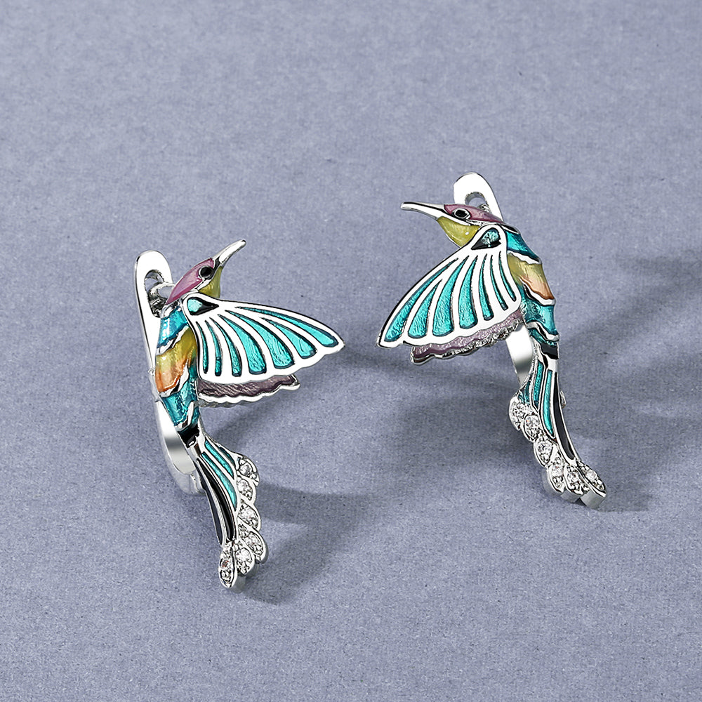 Sterling Silver Earrings with Hummingbird Shape