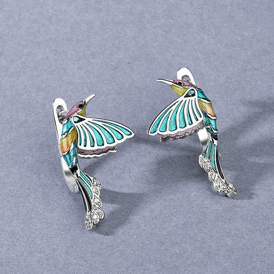 Sterling Silver Earrings with Hummingbird Shape