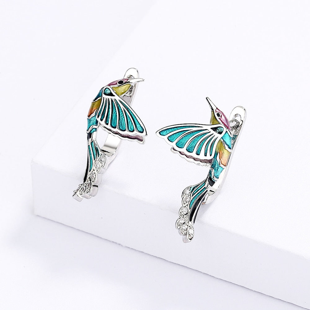 Sterling Silver Earrings with Hummingbird Shape