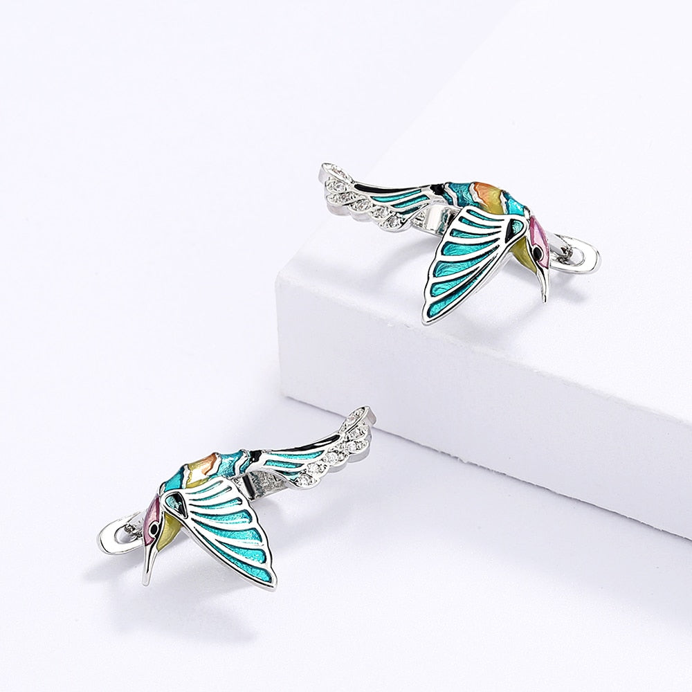 Sterling Silver Earrings with Hummingbird Shape