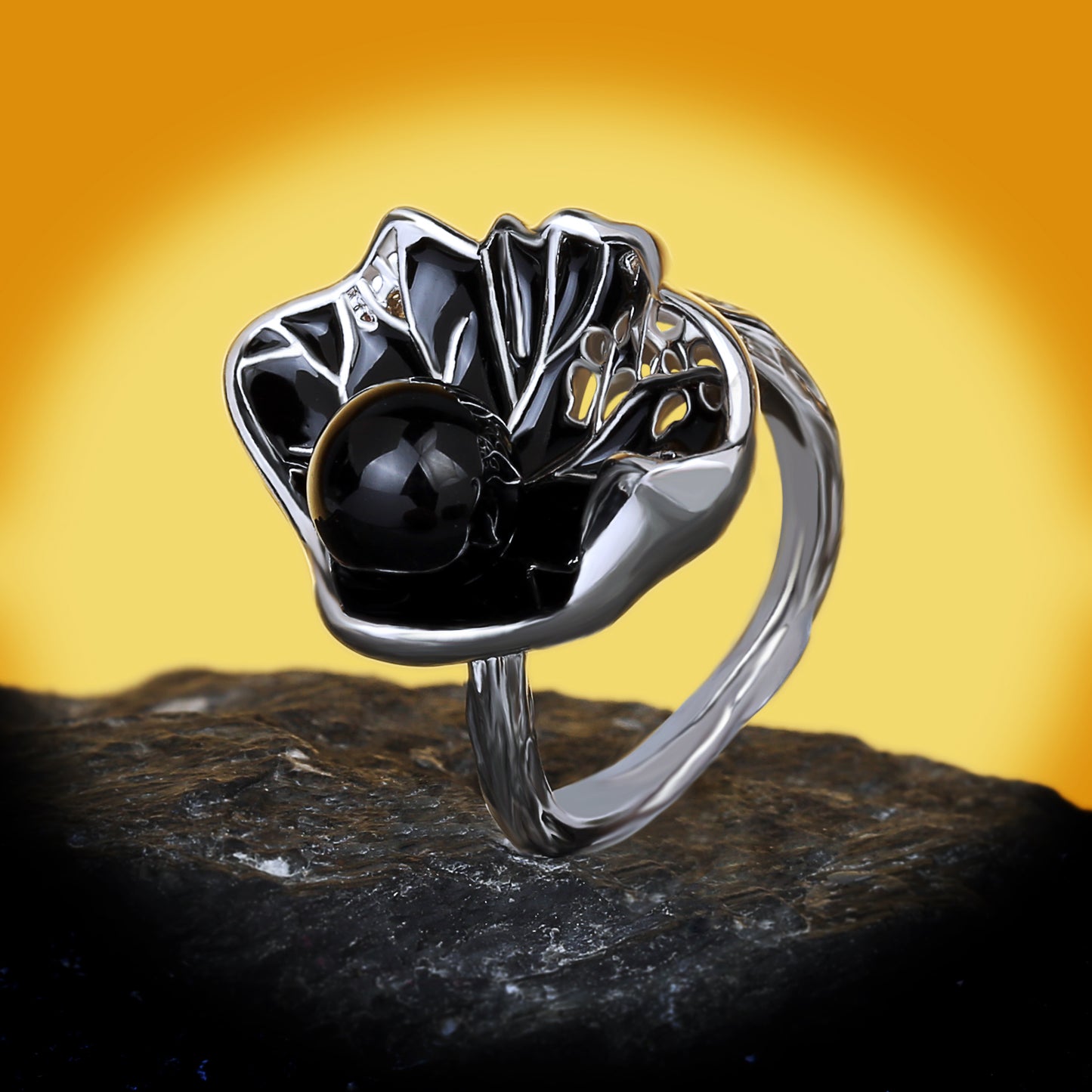 Sterling Silver Ring with Black Pearl