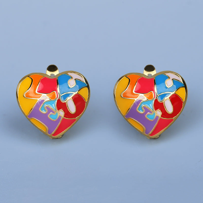 Earrings with Colorful Heart Shape Pendant