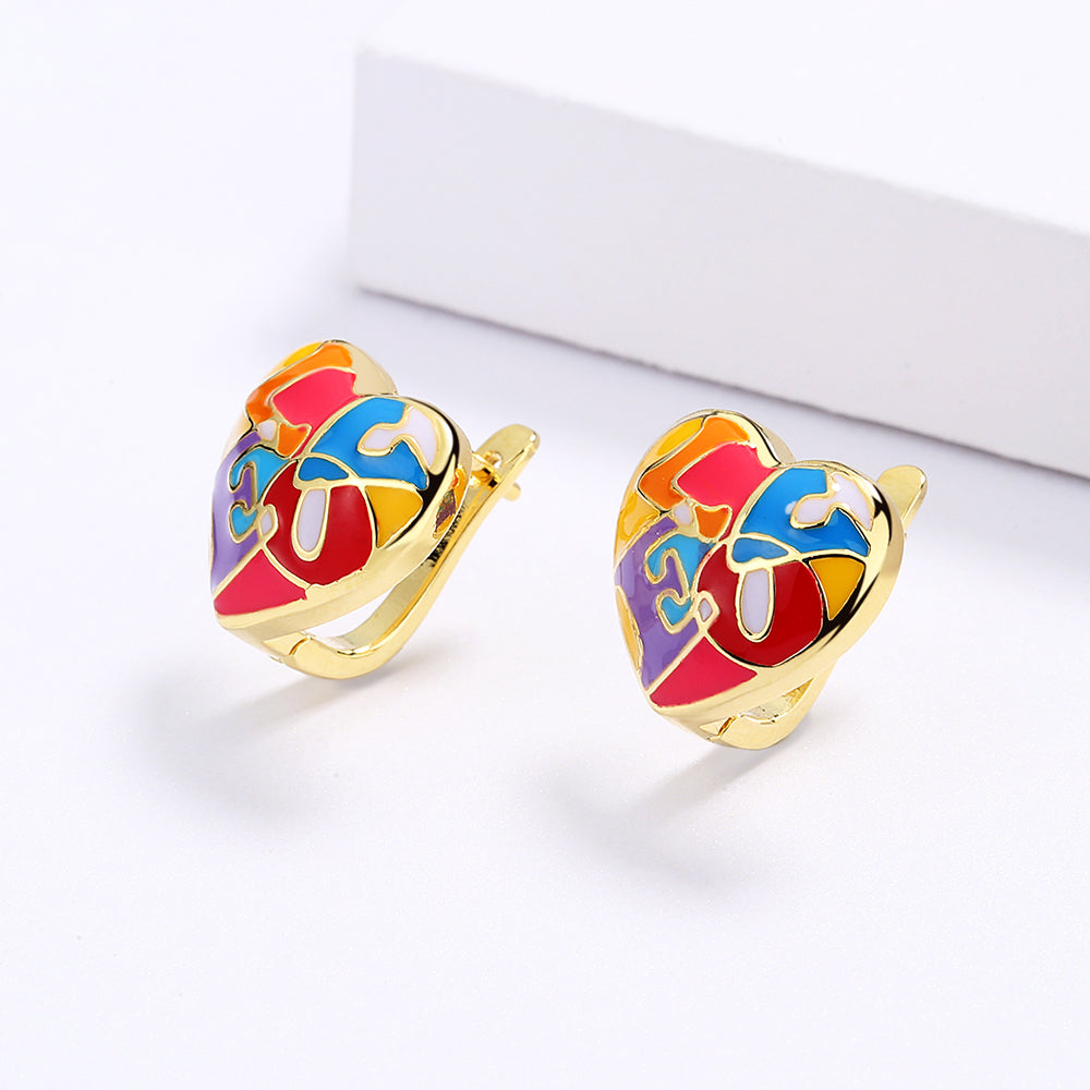 Earrings with Colorful Heart Shape Pendant