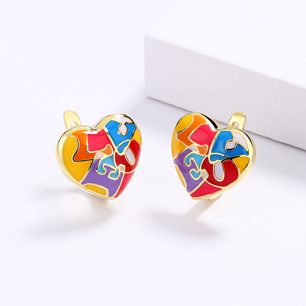 Earrings with Colorful Heart Shape Pendant