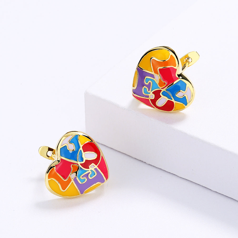 Earrings with Colorful Heart Shape Pendant