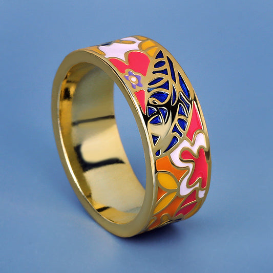 Gold Ring Enameled in Multiple Colors