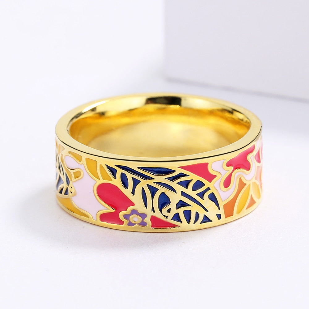 Gold Ring Enameled in Multiple Colors