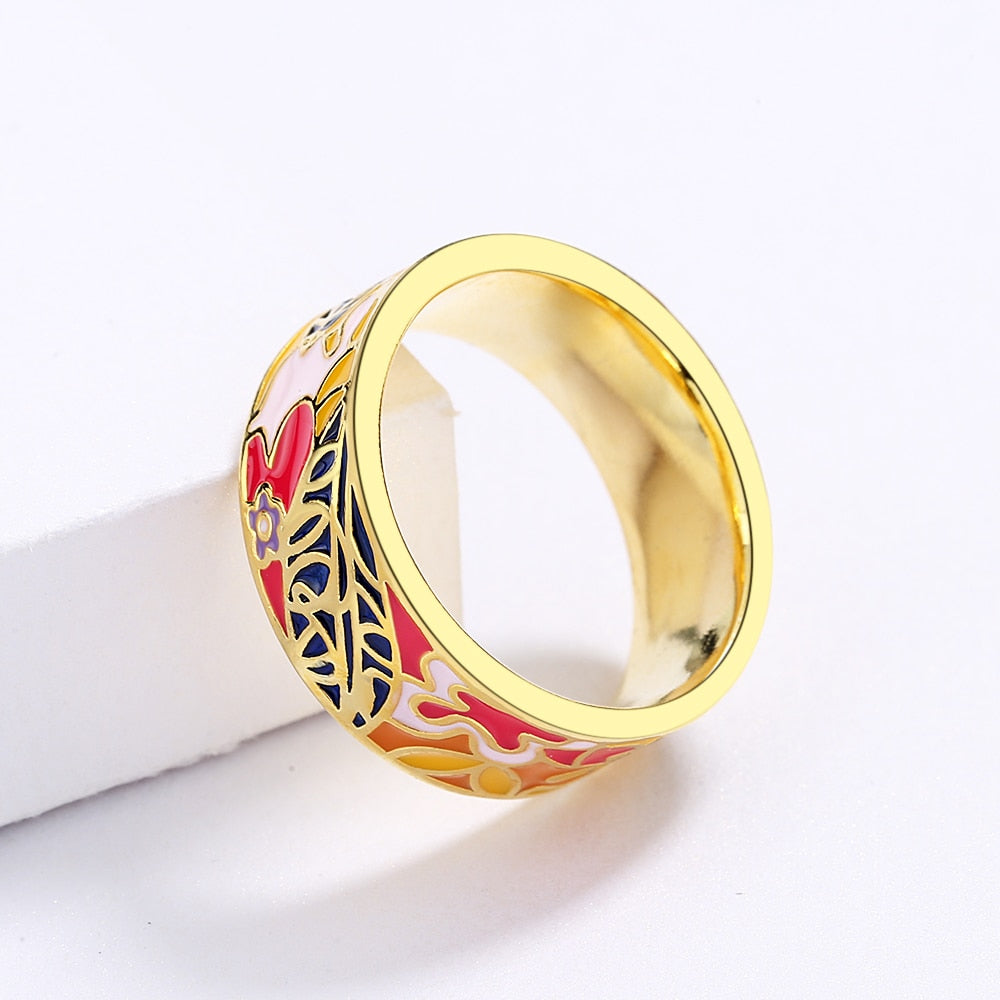 Gold Ring Enameled in Multiple Colors