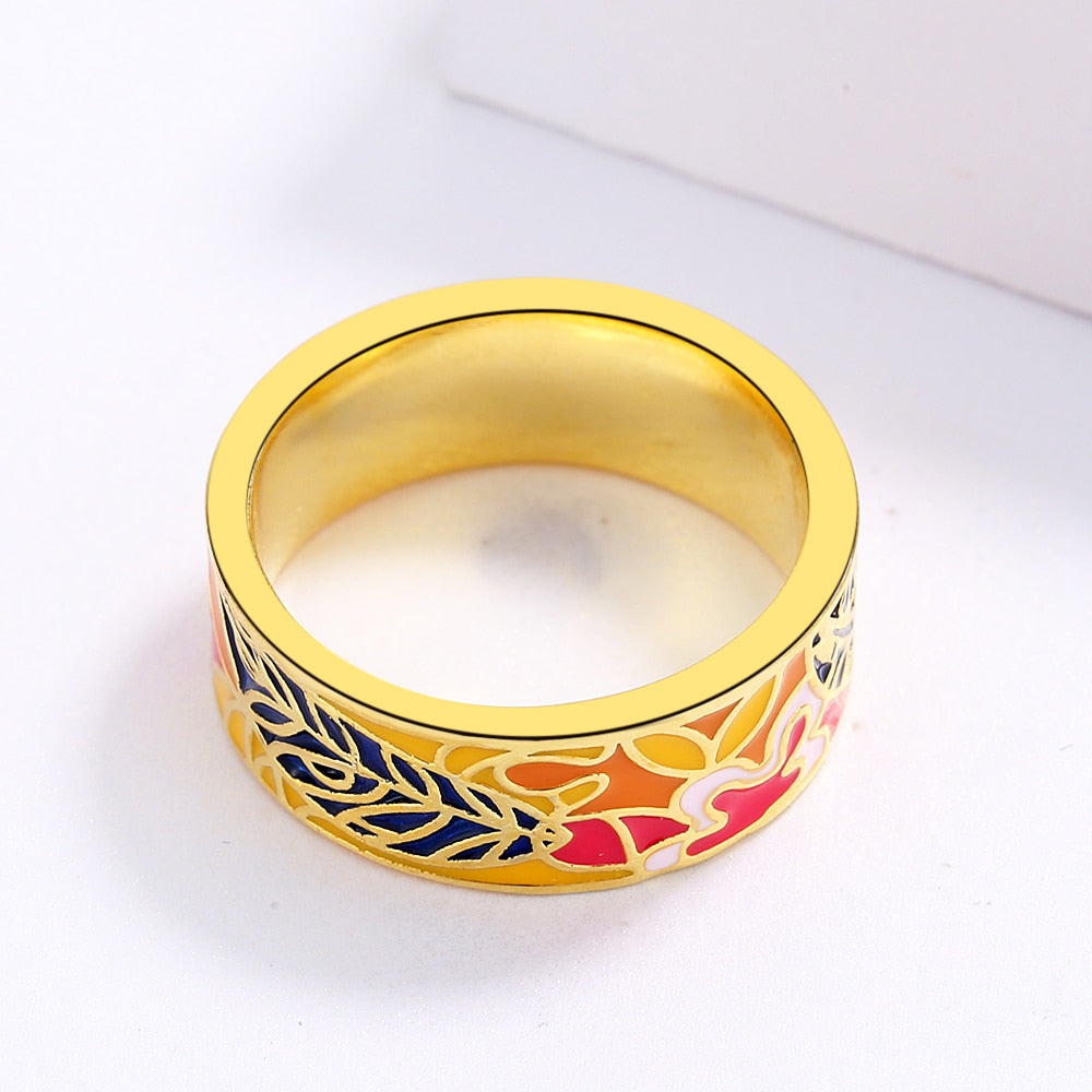 Gold Ring Enameled in Multiple Colors