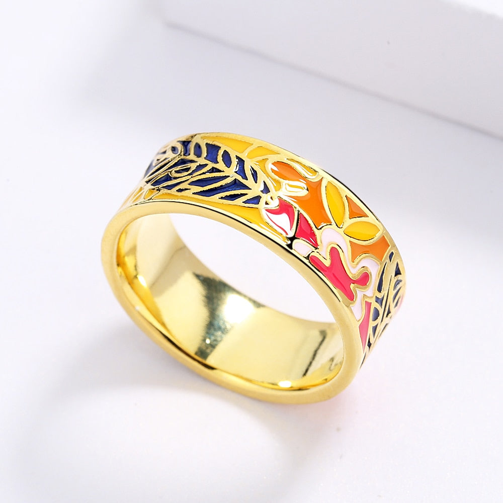 Gold Ring Enameled in Multiple Colors