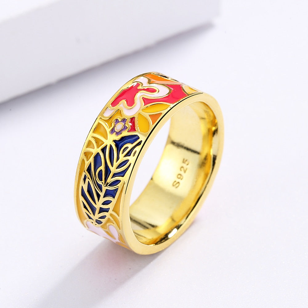 Gold Ring Enameled in Multiple Colors