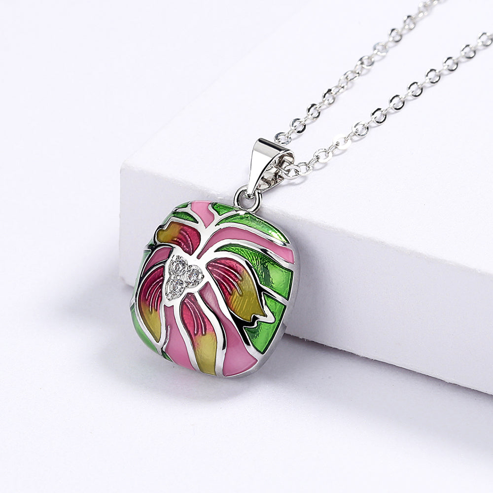 Sterling Silver Necklace with Colorful Flowers