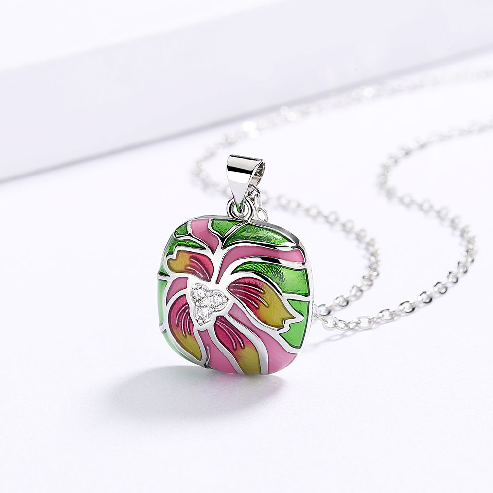 Sterling Silver Necklace with Colorful Flowers