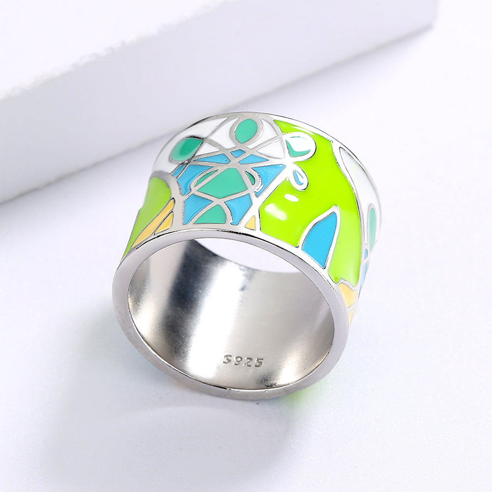 Sterling Silver Wide Ring Band Enameled in Multiple Colors