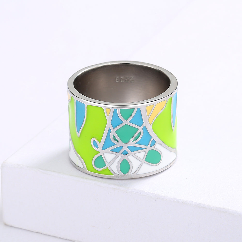 Sterling Silver Wide Ring Band Enameled in Multiple Colors