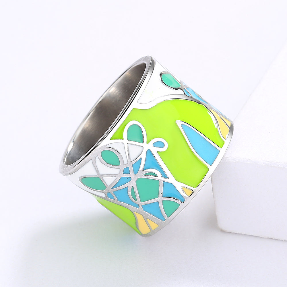 Sterling Silver Wide Ring Band Enameled in Multiple Colors