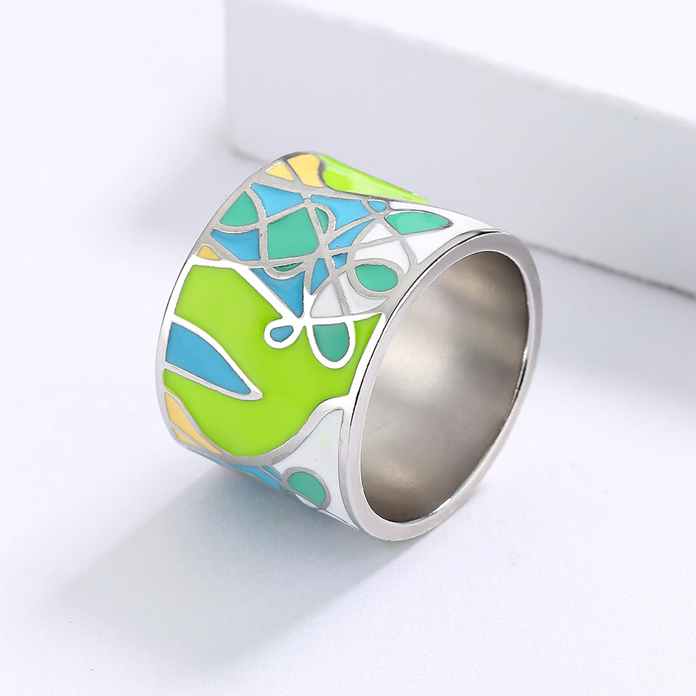 Sterling Silver Wide Ring Band Enameled in Multiple Colors