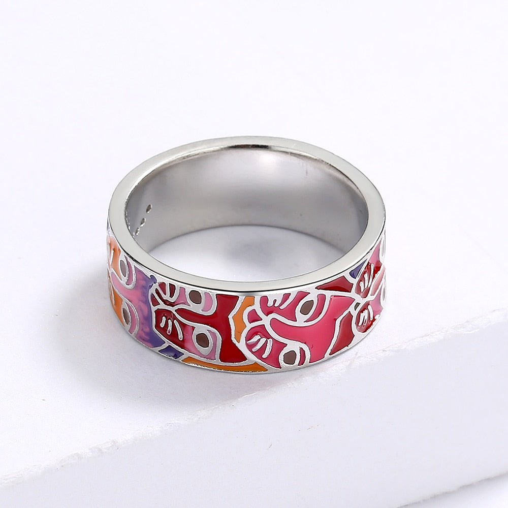 Ring with Cat Face Enameled