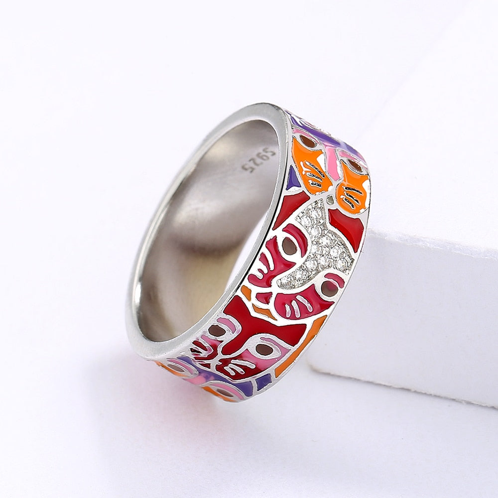 Ring with Cat Face Enameled