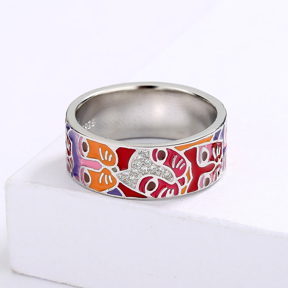 Ring with Cat Face Enameled