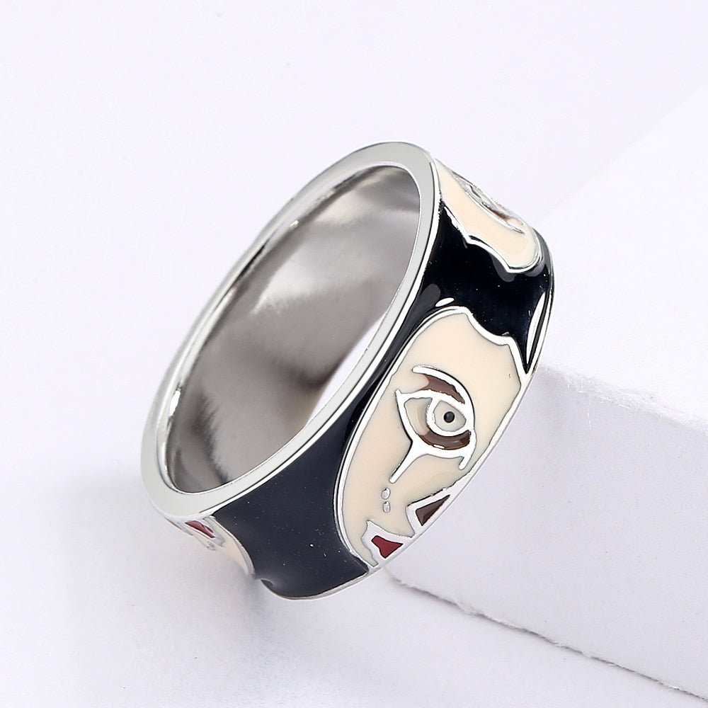 Sterling Silver Wide Ring with Enameled Half Face