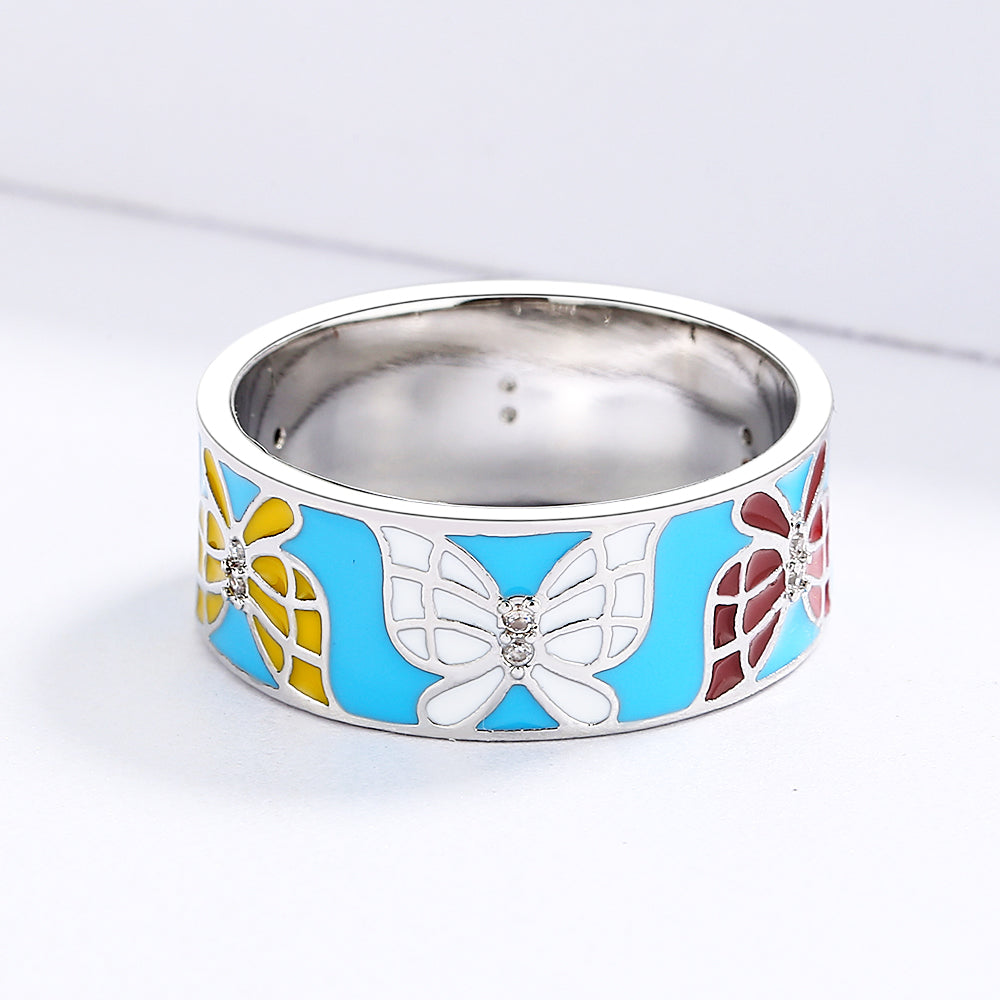 Ring with Butterfly Enameled