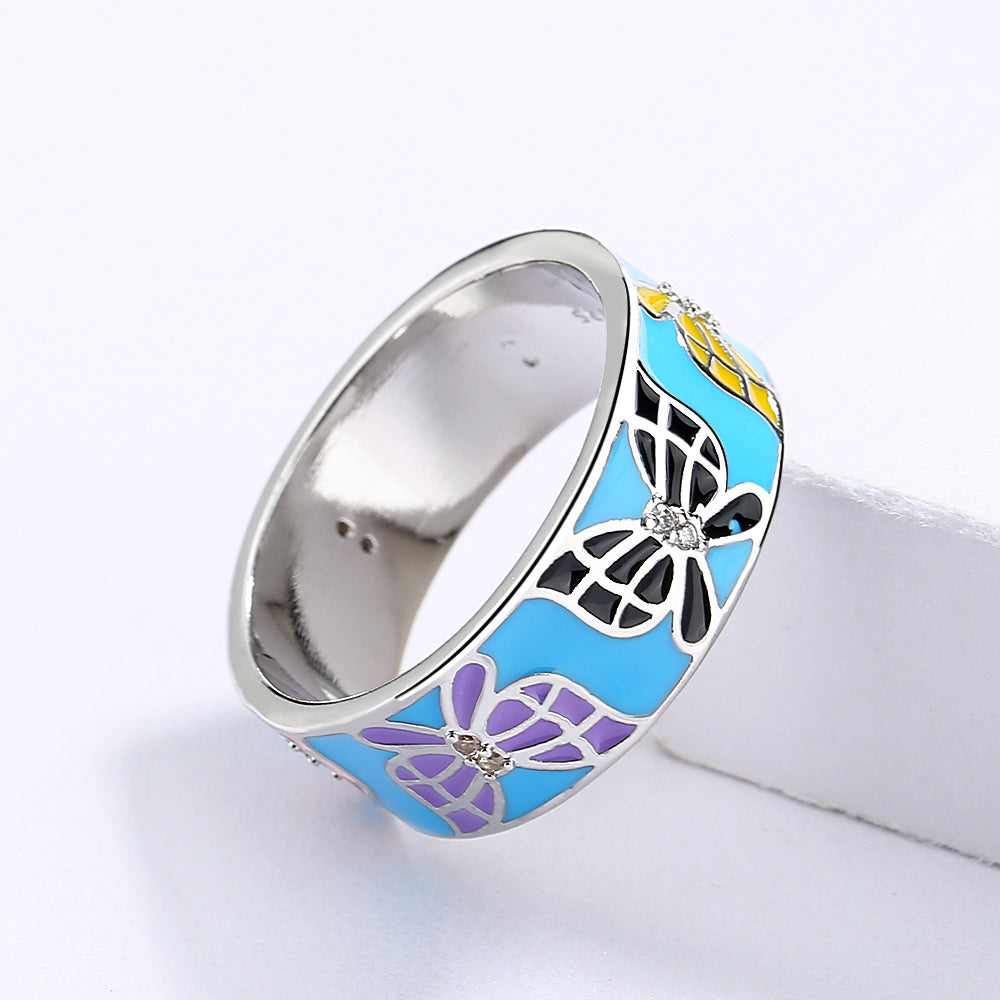 Ring with Butterfly Enameled