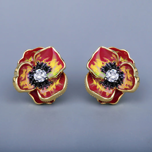 Earrings with Flower Shape and Zirconia