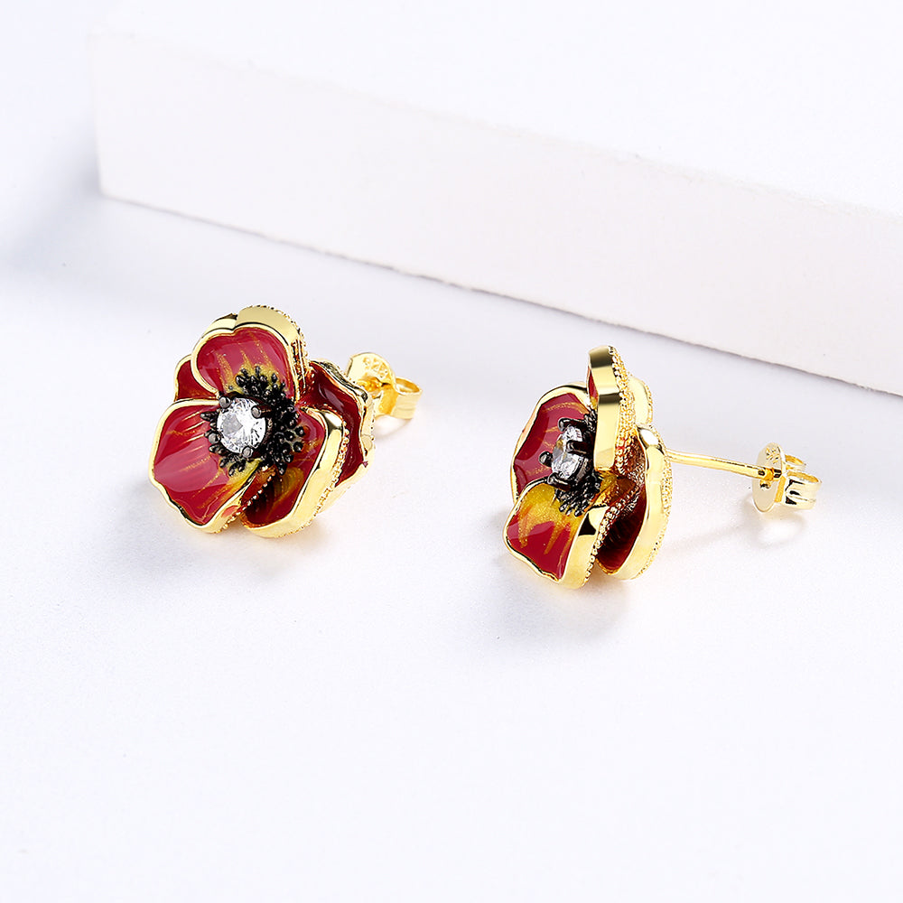 Earrings with Flower Shape and Zirconia